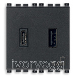 VIMAR A+C-USB supply unit 5V 3A 2M grey - 19295.AC