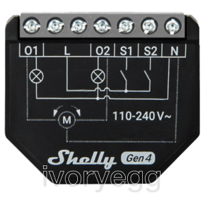 2PM Gen4 - 2-channel smart switch for control of curtains, blinds, and shutters.