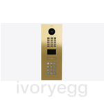 IP intercom keypad RFID, 1-button with bell symbol, Brass-finish, stainless steel V4A, high-gloss polished