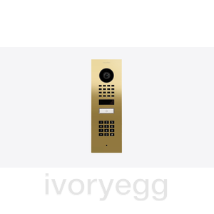 IP intercom, Flush Mount, 1-button, keypad, + housing, Brass-finish, stainless steel V4A, high-gloss polished