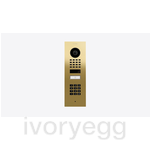 IP intercom, Flush Mount, 1-button, keypad, + housing, Brass-finish, stainless steel V4A, high-gloss polished